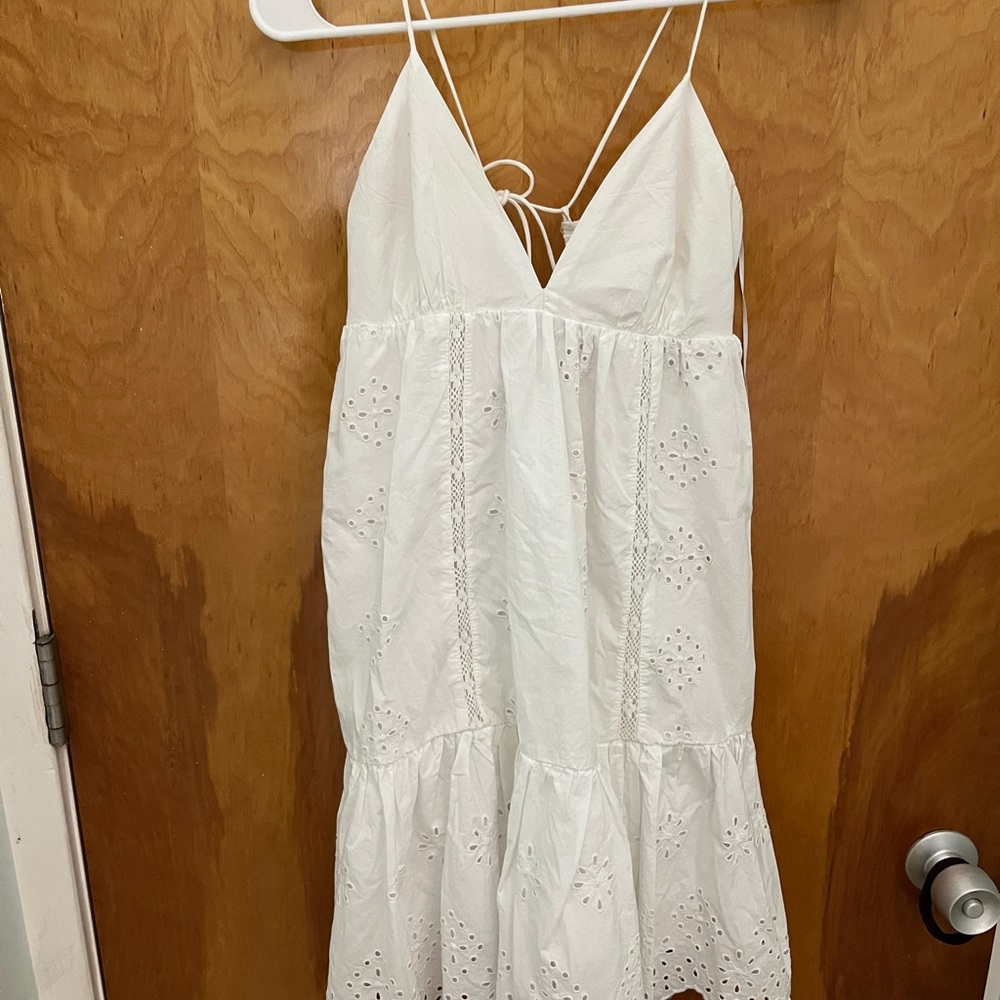Zara White Backless Eyelet Dress